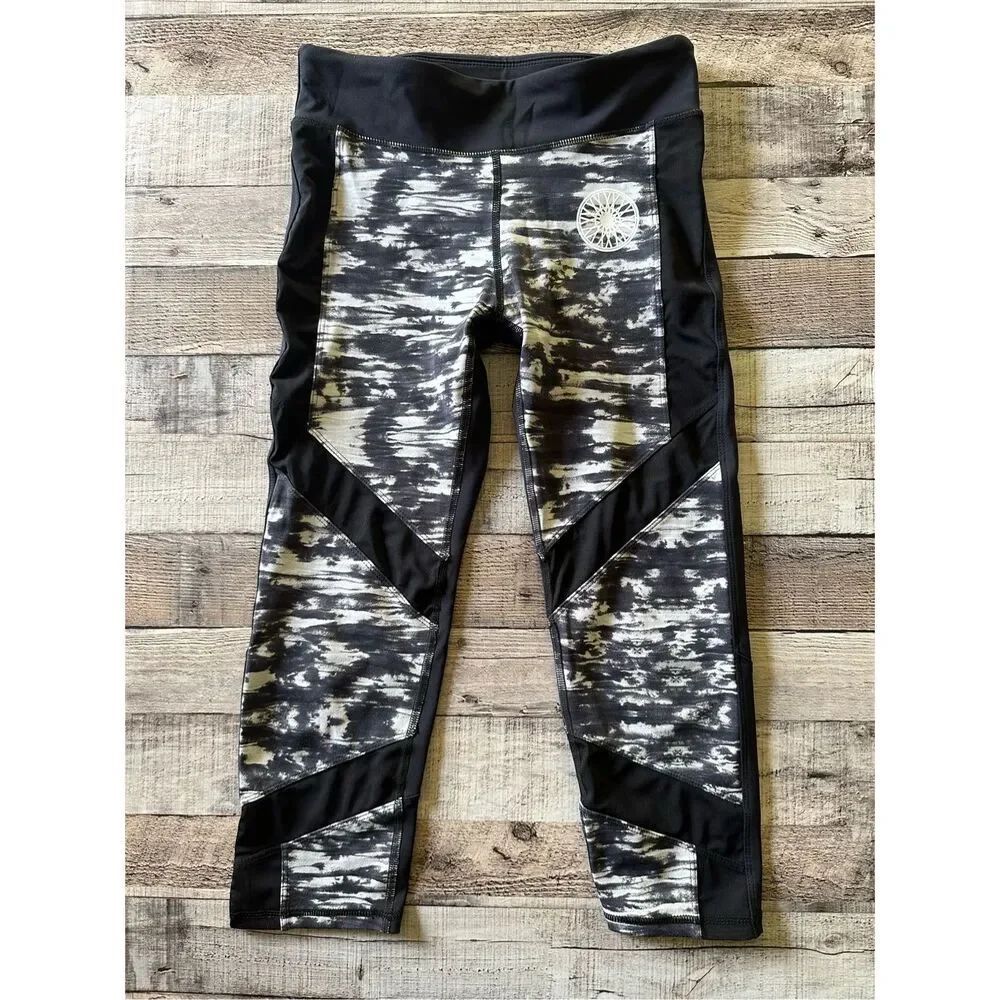 Soul Cycle Cropped Cycling Spin Workout Black Space Dye Leggings | Size M